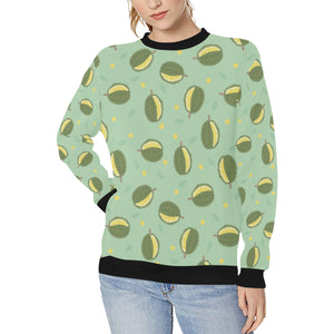 Durian Pattern Green Background Women's Crew Neck Sweatshirt