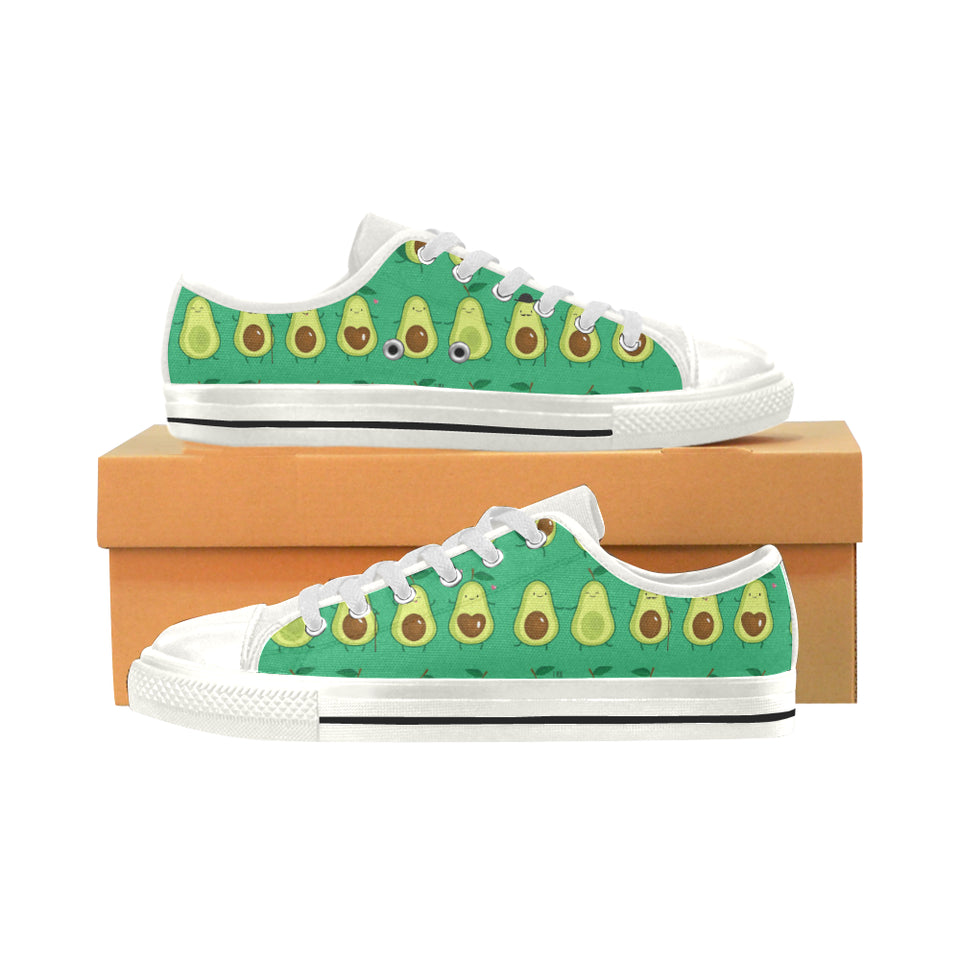 Cute Avocado Pattern Women's Low Top Canvas Shoes White