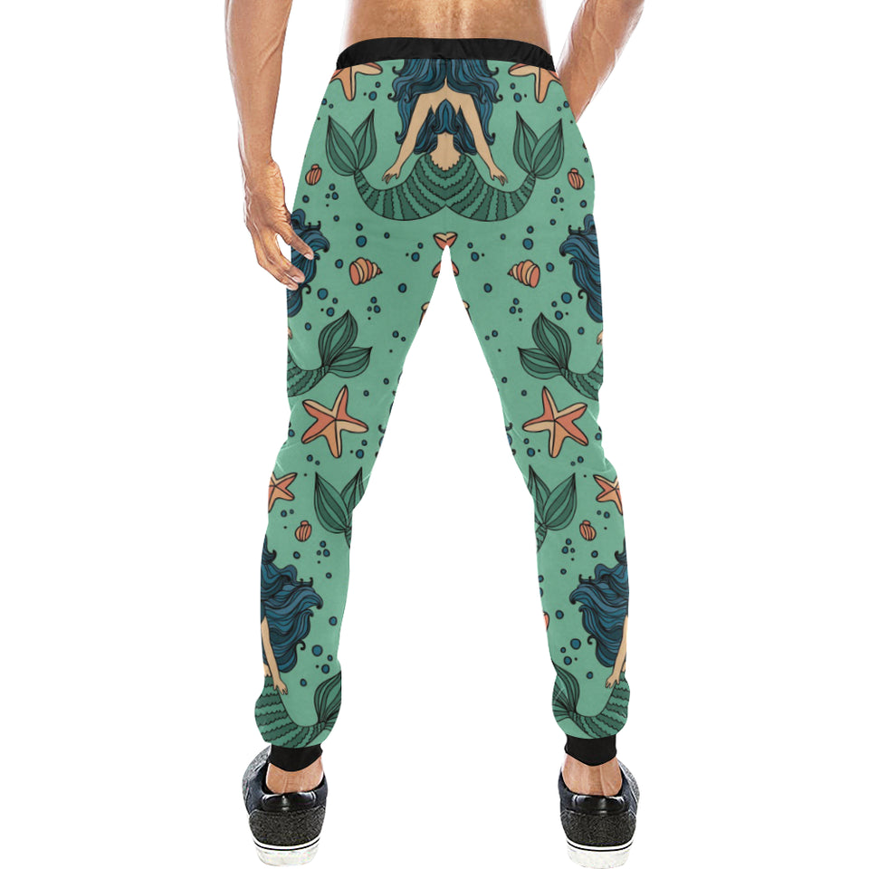 Mermaid Pattern Green Background Unisex Casual Sweatpants