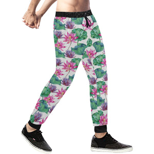 Pink Lotus Waterlily Pattern Unisex Casual Sweatpants