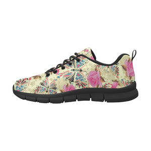 Butterfly Pink Rose Pattern Men's Sneakers Black