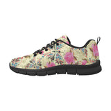 Butterfly Pink Rose Pattern Men's Sneakers Black