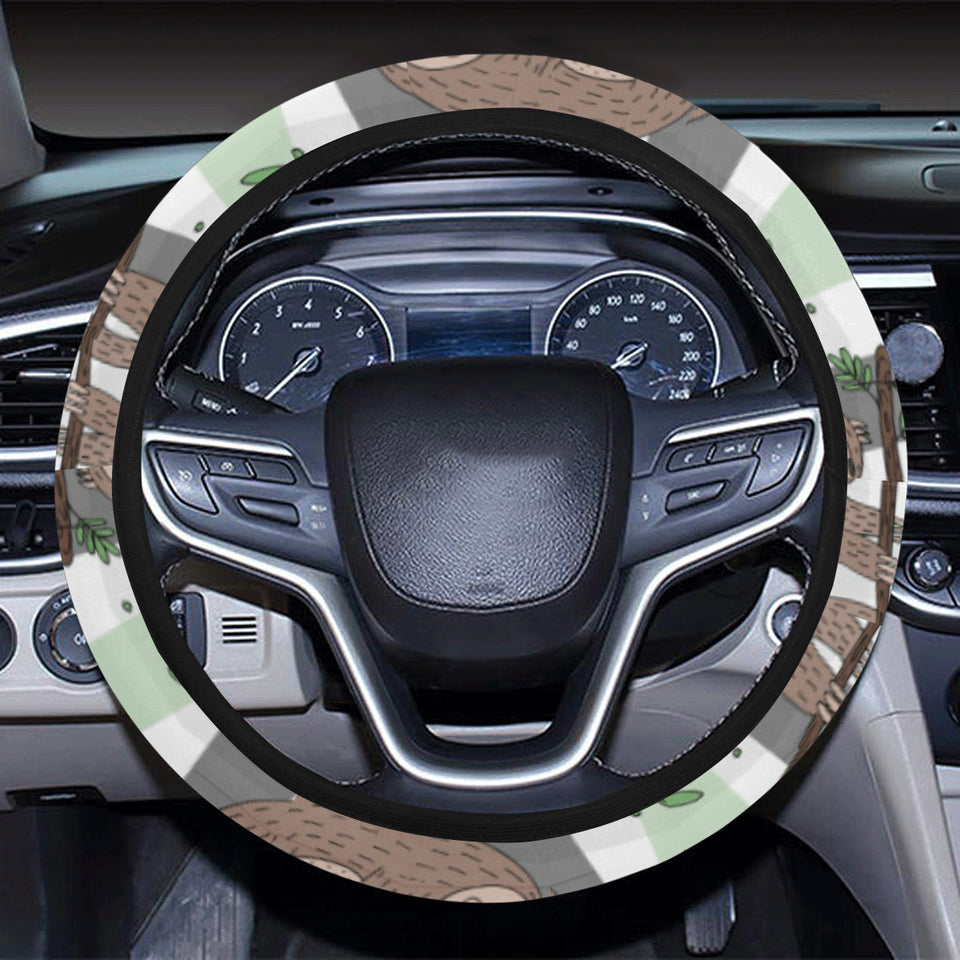 Sloth Pattern Stripe Background Car Steering Wheel Cover