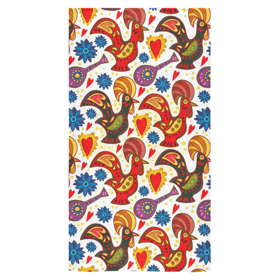 Colorful Rooster Chicken Guitar Pattern Bath Towel