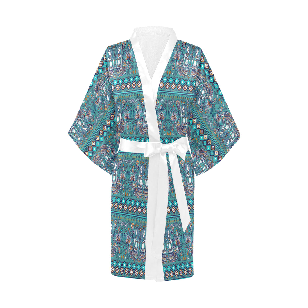 Mermaid Pattern Ethnic Motifs Women's Short Kimono Robe