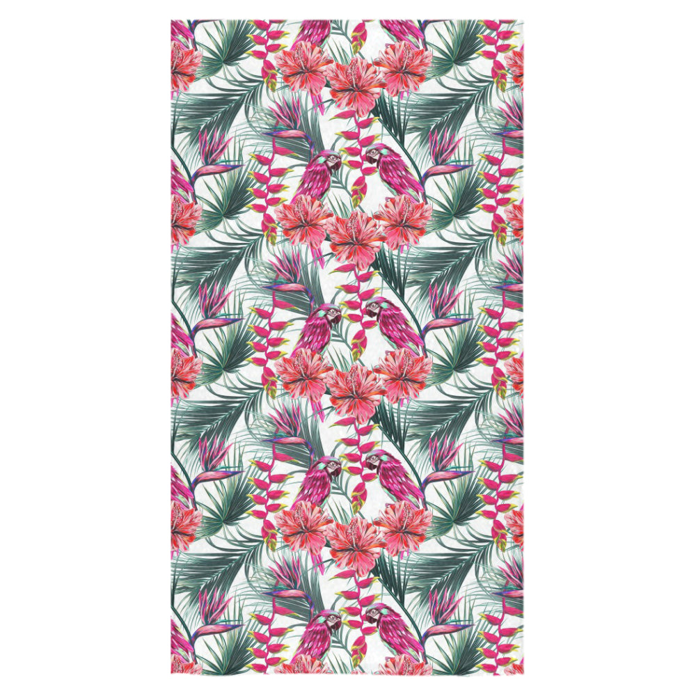 Pink Parrot Heliconia Pattern Bath Towel