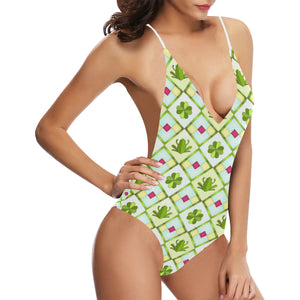 Frog Clover leaves Pattern Women's One-Piece Swimsuit