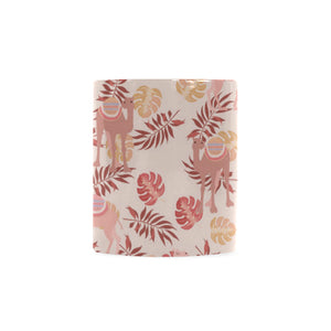 Pink Camel Leaves Pattern Classical White Mug (FulFilled In US)
