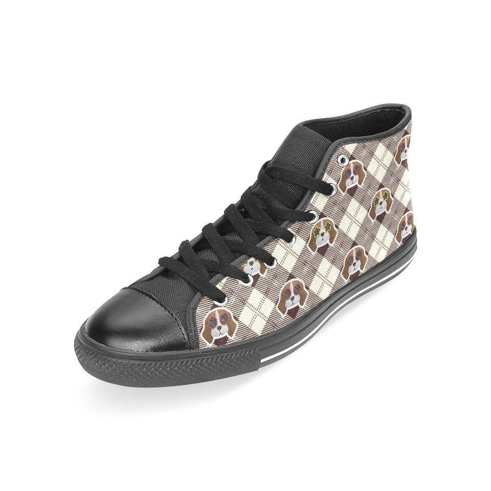 Beagle with Sunglass Pattern Women's High Top Canvas Shoes Black