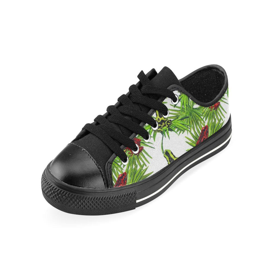 Green Red Frog Pattern Kids' Boys' Girls' Low Top Canvas Shoes Black