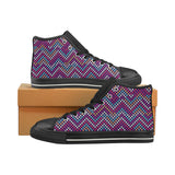 Zigzag Chevron Pokka Dot Aboriginal Pattern Men's High Top Canvas Shoes Black