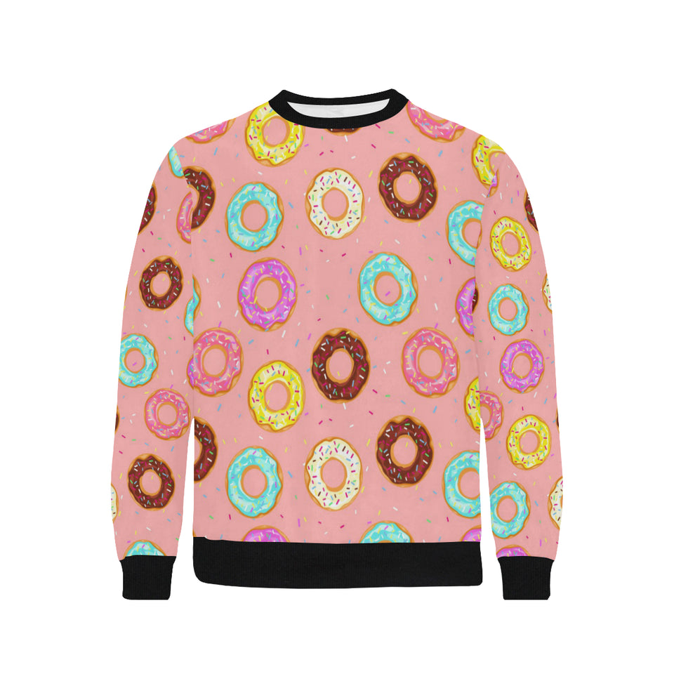 Donut Pattern Pink Background Men's Crew Neck Sweatshirt