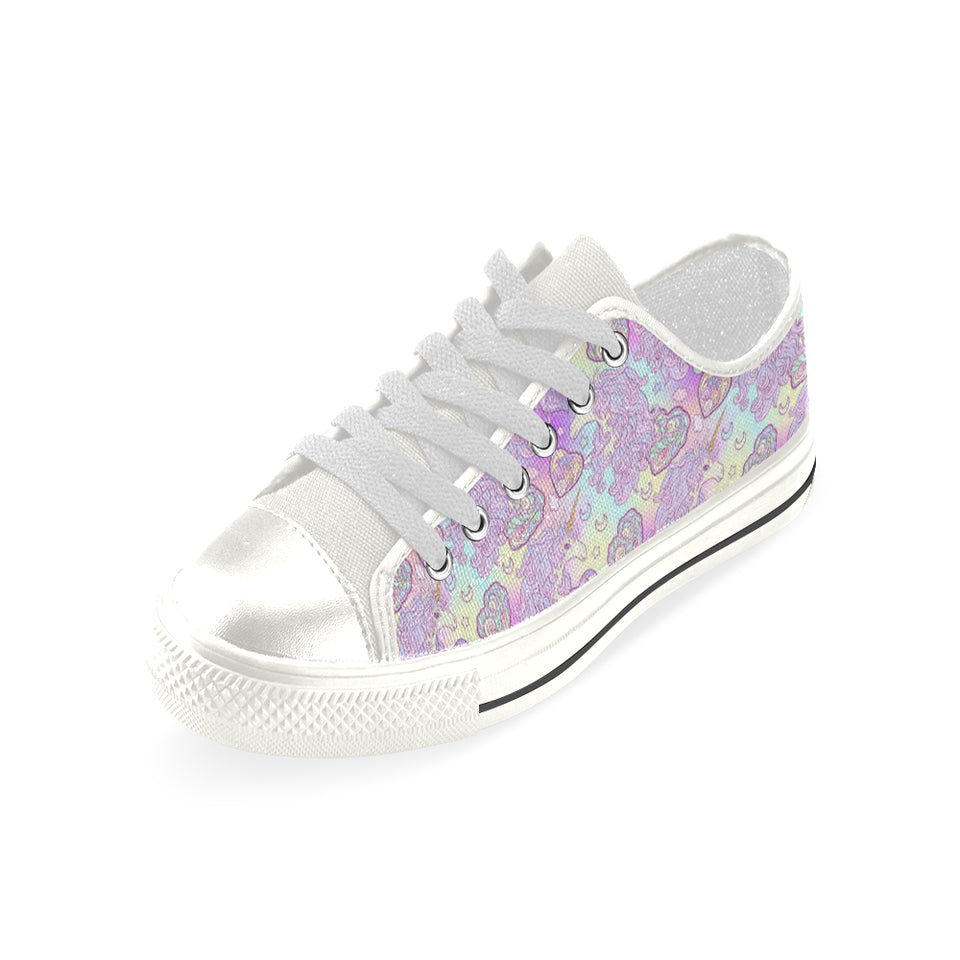 Unicorn Heart Pattern Women's Low Top Canvas Shoes White