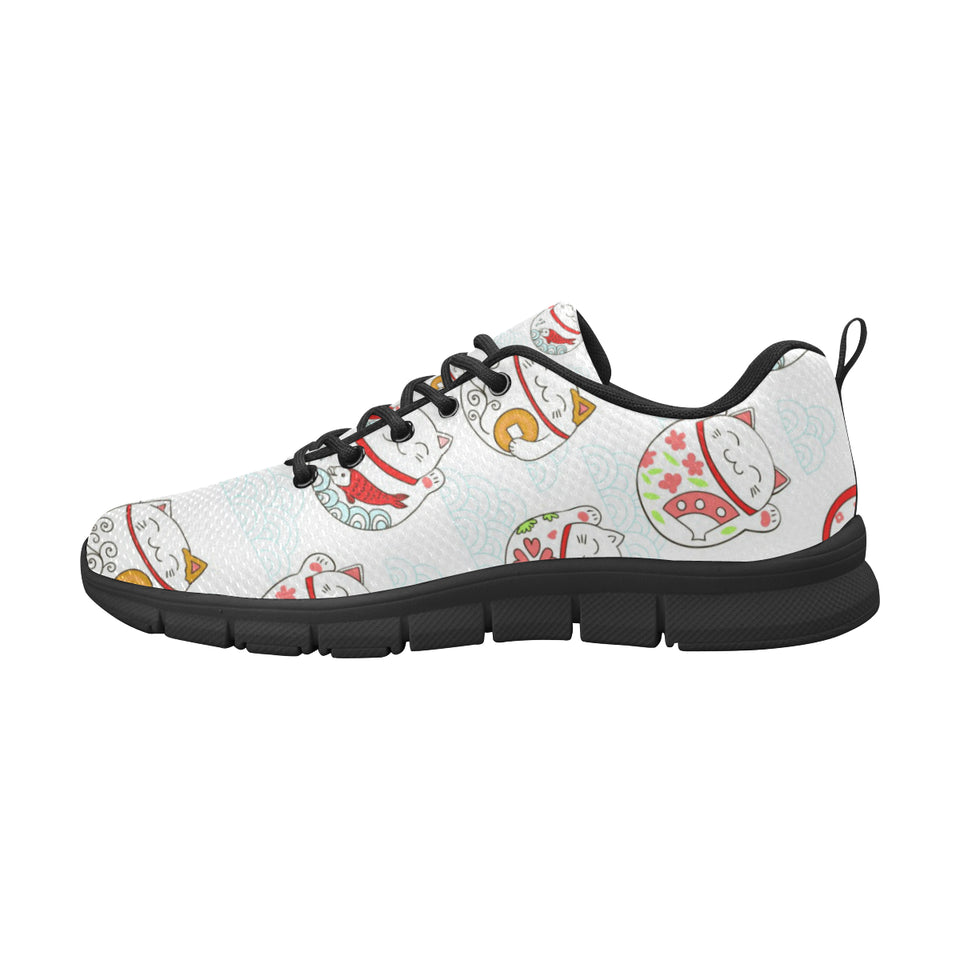 Meneki Neko Lucky Cat Pattern Men's Sneakers Black