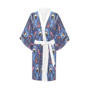 Mermaid Pattern Women's Short Kimono Robe