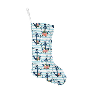 Anchor Flower Blue Stripe Pattern Christmas Stocking