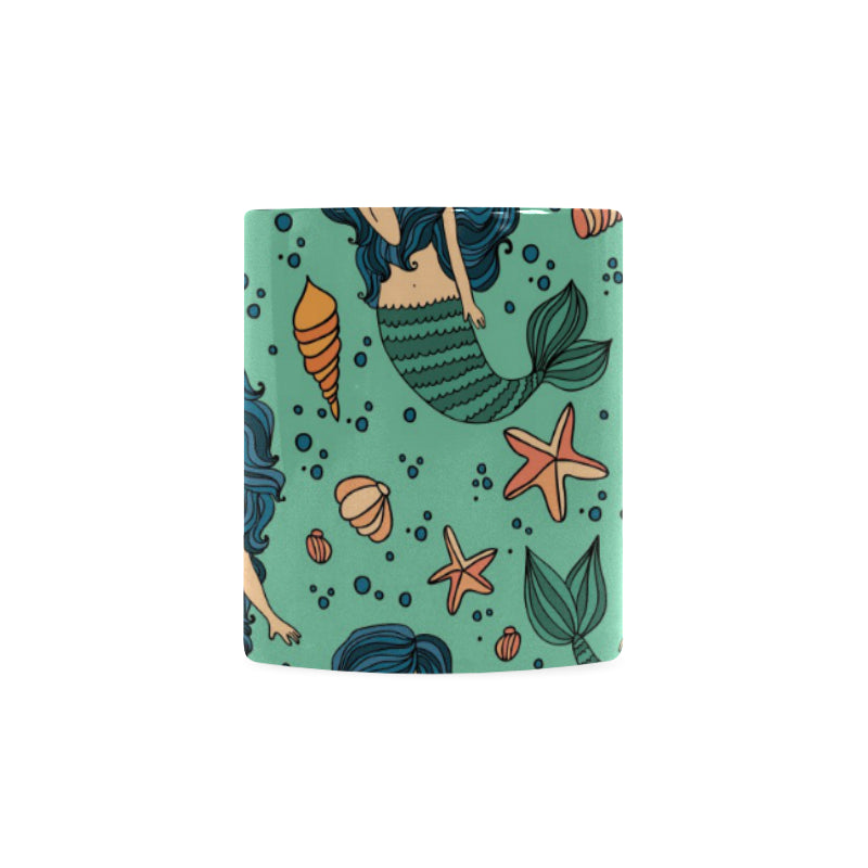 Mermaid Pattern Green Background Classical White Mug (FulFilled In US)