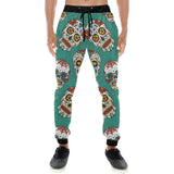 Suger Skull Pattern Green Background Unisex Casual Sweatpants