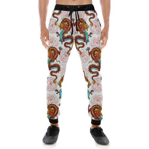 Red Dragon Hibiscus Pattern Unisex Casual Sweatpants