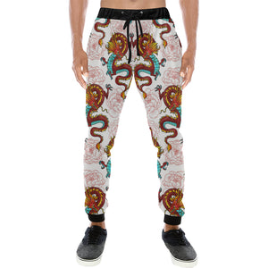 Red Dragon Hibiscus Pattern Unisex Casual Sweatpants