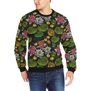 Lotus Waterlily Flower Pattern Background Men's Crew Neck Sweatshirt