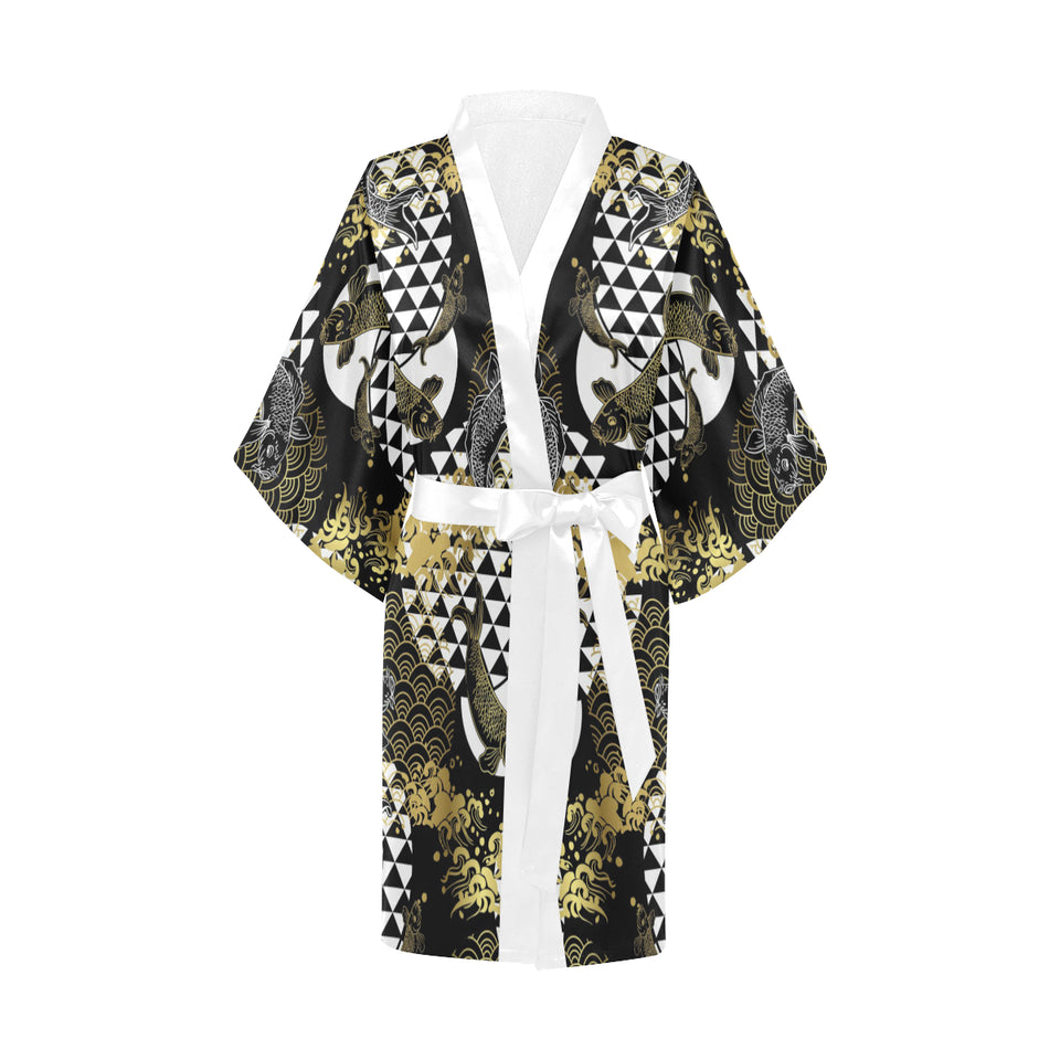 Koi Fish Carp Fish Japanese Pattern Women's Short Kimono Robe