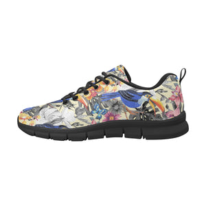 Toucan Leaves Flower Pattern Men's Sneakers Black