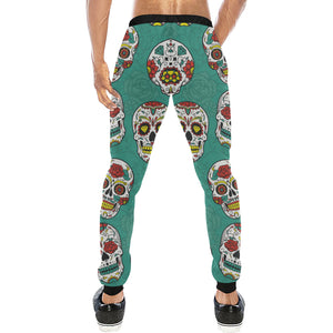 Suger Skull Pattern Green Background Unisex Casual Sweatpants