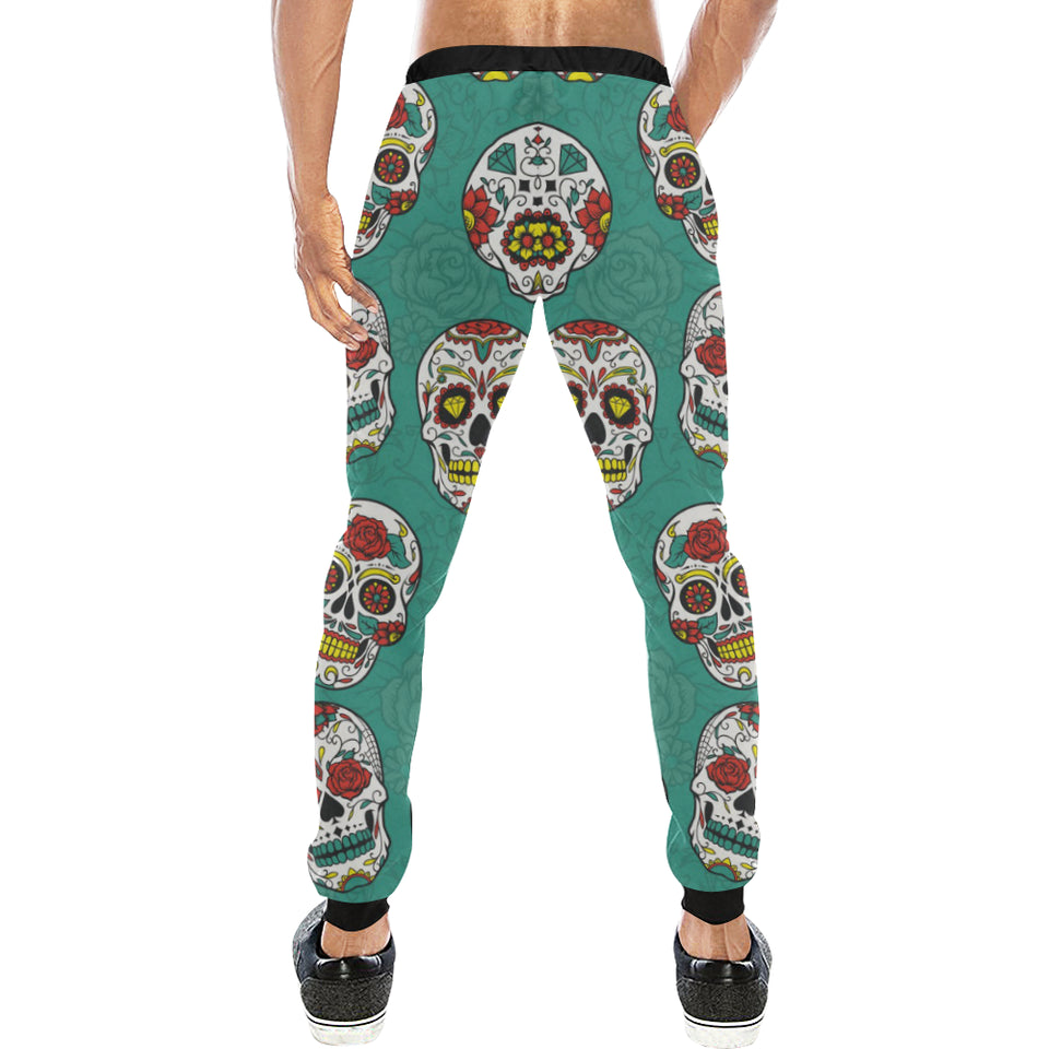 Suger Skull Pattern Green Background Unisex Casual Sweatpants