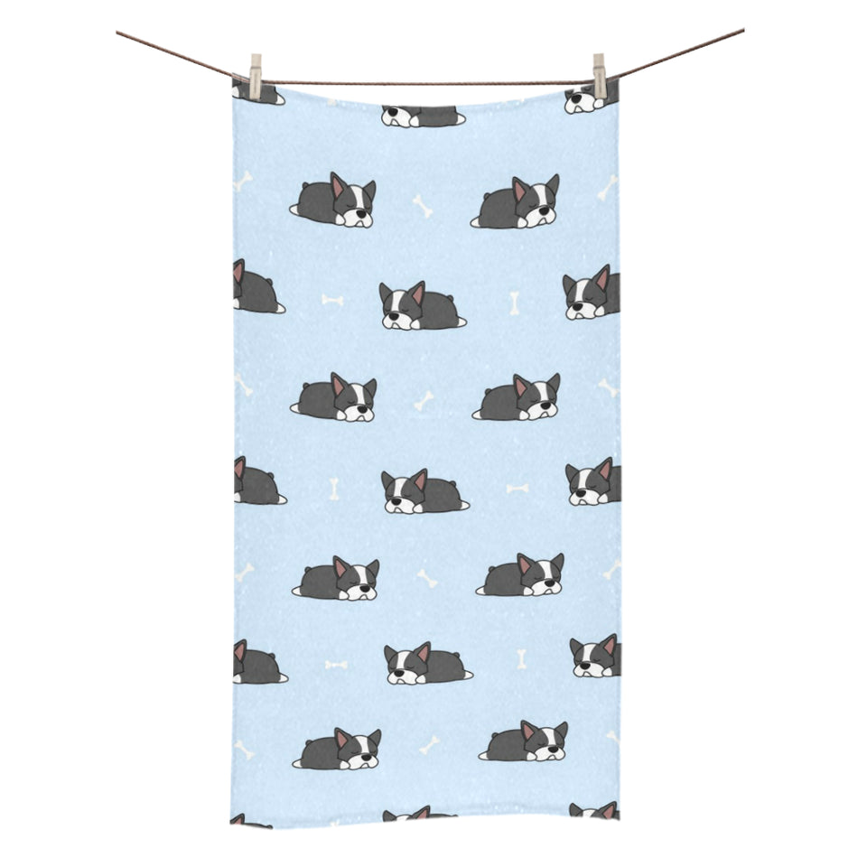 Sleep Boston Terrier Bone Pattern Bath Towel