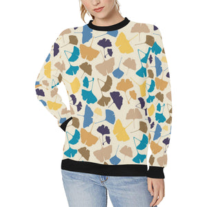 Colorful Ginkgo Leaves Pattern Women's Crew Neck Sweatshirt