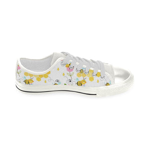 Cute Bee Pattern Women's Low Top Canvas Shoes White