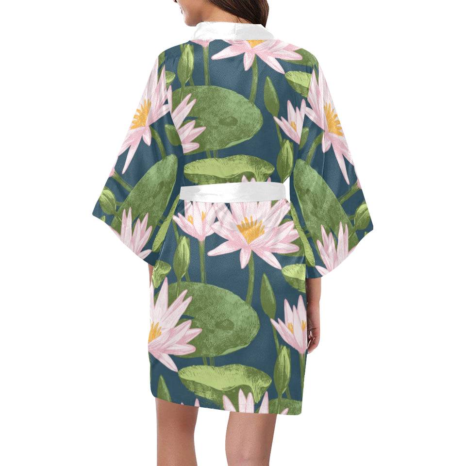 Lotus Waterlily Pattern background Women's Short Kimono Robe