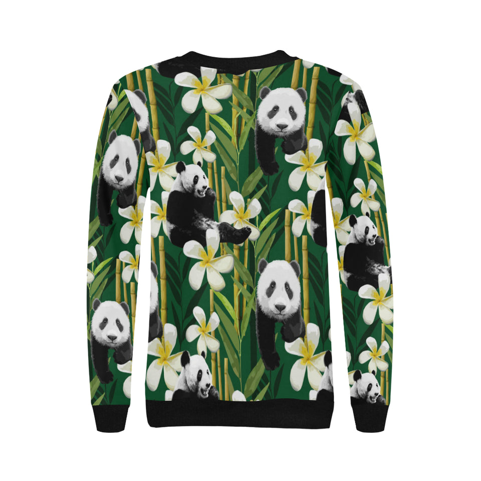 Panda Bamboo Flower Pattern Women's Crew Neck Sweatshirt