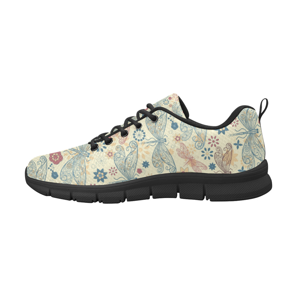 Dragonfly Flower Pattern Men's Sneakers Black