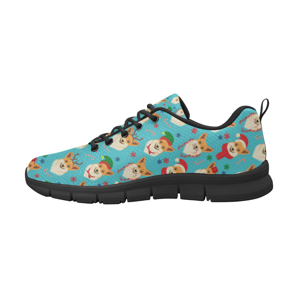 Christmas Corgi Pattern Men's Sneakers Black