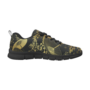 Gold Fan Flower Japanese Pattern Men's Sneakers Black