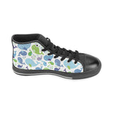 Whale Stripe Dot Pattern Men's High Top Canvas Shoes Black