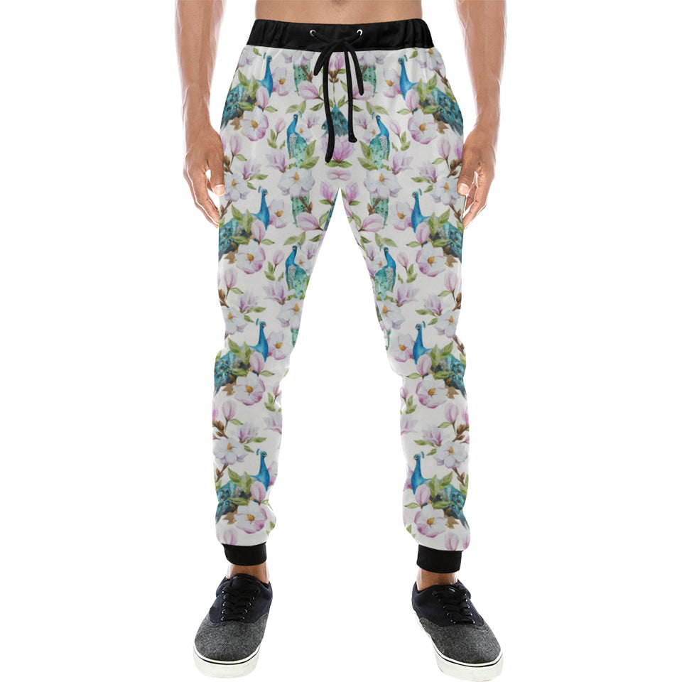 Peacock Pink Flower Pattern Unisex Casual Sweatpants