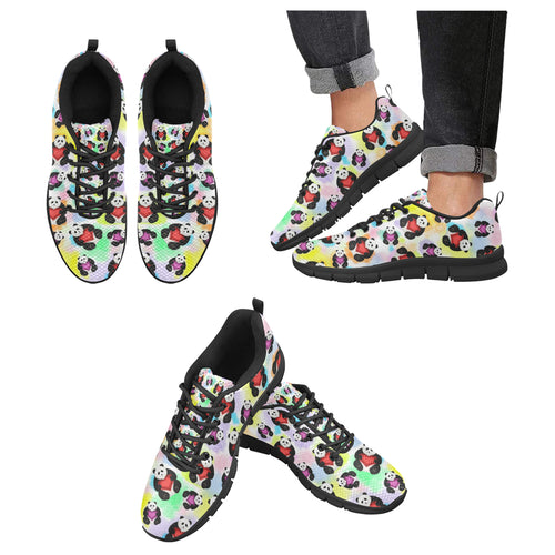 Panda Cute Heart Pattern Men's Sneakers Black