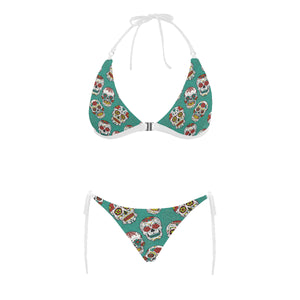 Suger Skull Pattern Green Background Sexy Bikinis Two-Pieces Swimsuits