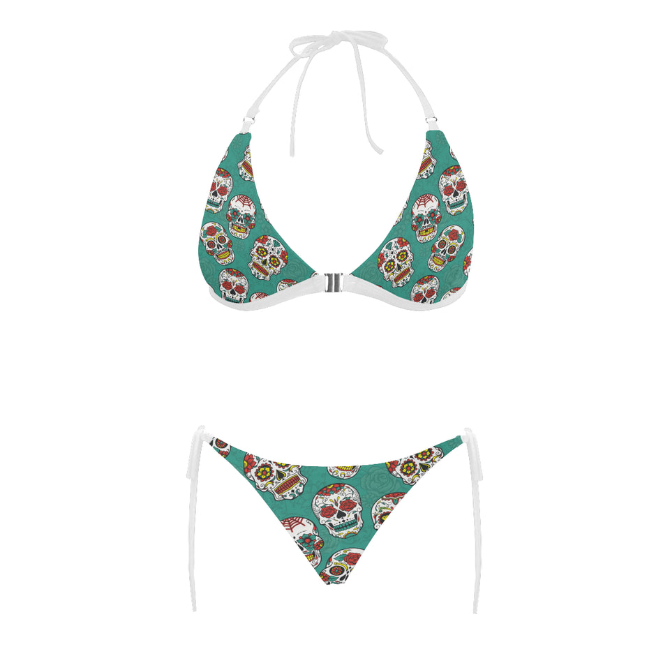 Suger Skull Pattern Green Background Sexy Bikinis Two-Pieces Swimsuits