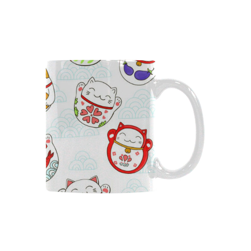 Meneki Neko Lucky Cat Pattern Classical White Mug (FulFilled In US)