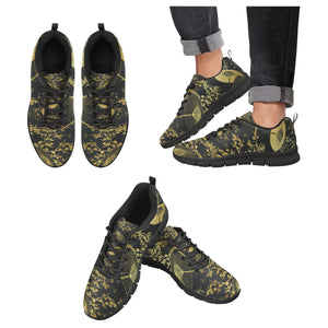 Gold Fan Flower Japanese Pattern Men's Sneakers Black