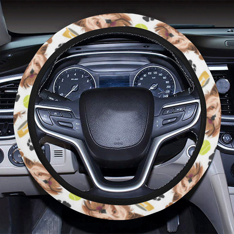 Yorkshire Terrier Pattern Print Design 05 Car Steering Wheel Cover