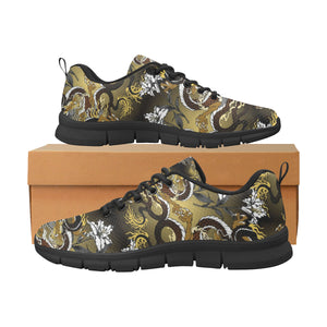 Gold Dragon Pattern Men's Sneakers Black