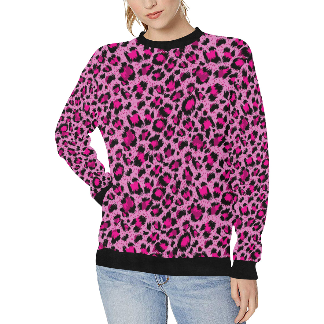 Pink Leopard Skin texture Pattern Women's Crew Neck Sweatshirt