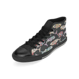 Whale Flower Tribal Pattern Men's High Top Canvas Shoes Black