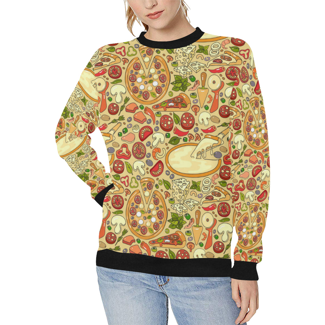 Pizza Pattern Background Women's Crew Neck Sweatshirt