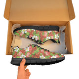 Strawberry Leaves Flower Pattern Men's Sneakers Black